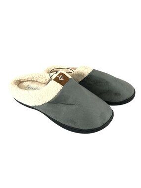Fantiny Womens Clog Slippers Faux Suede Faux Sherpa Lined Gray Ivory 9-10